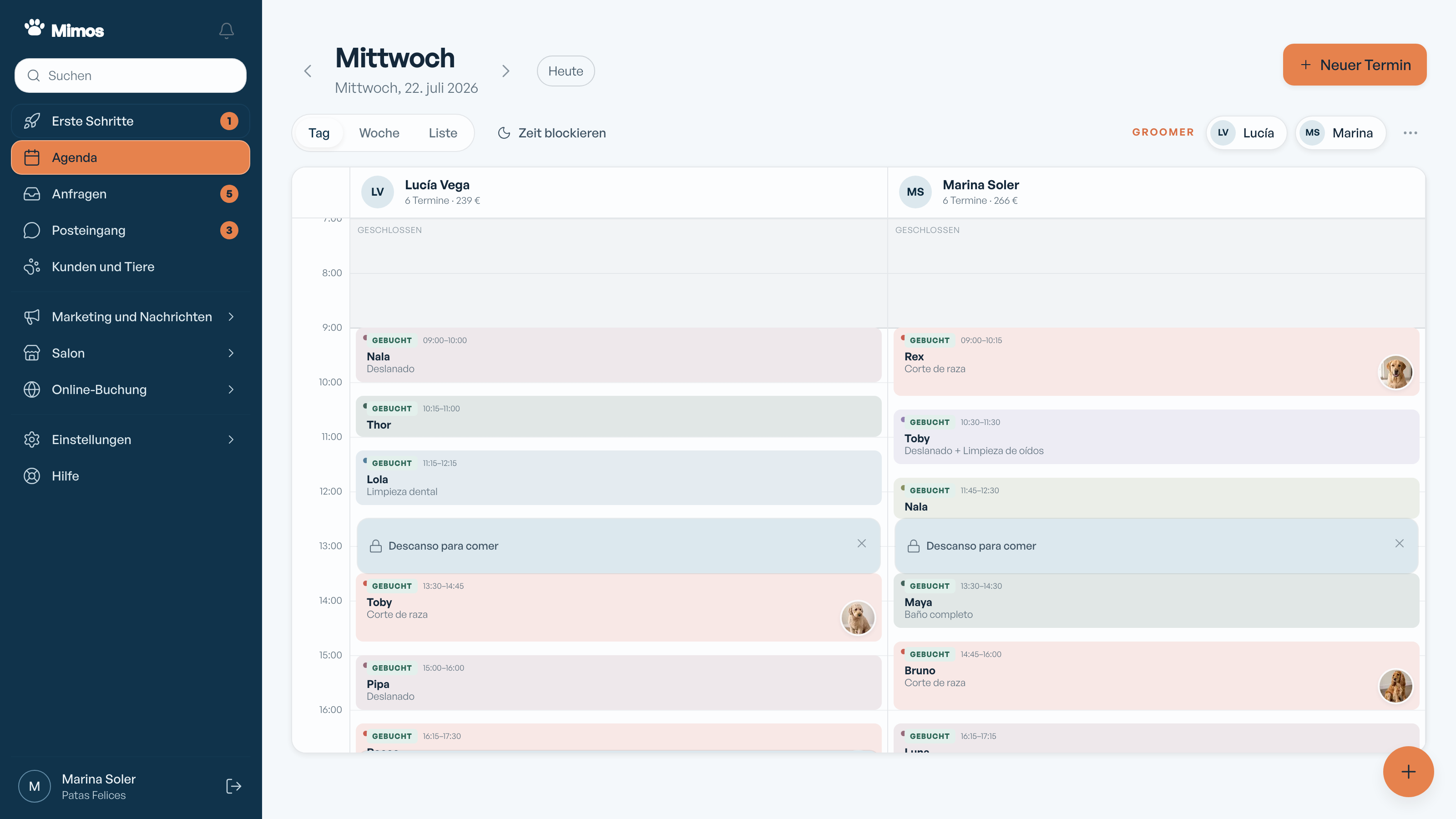 Mimos-Kalender in der Web-App