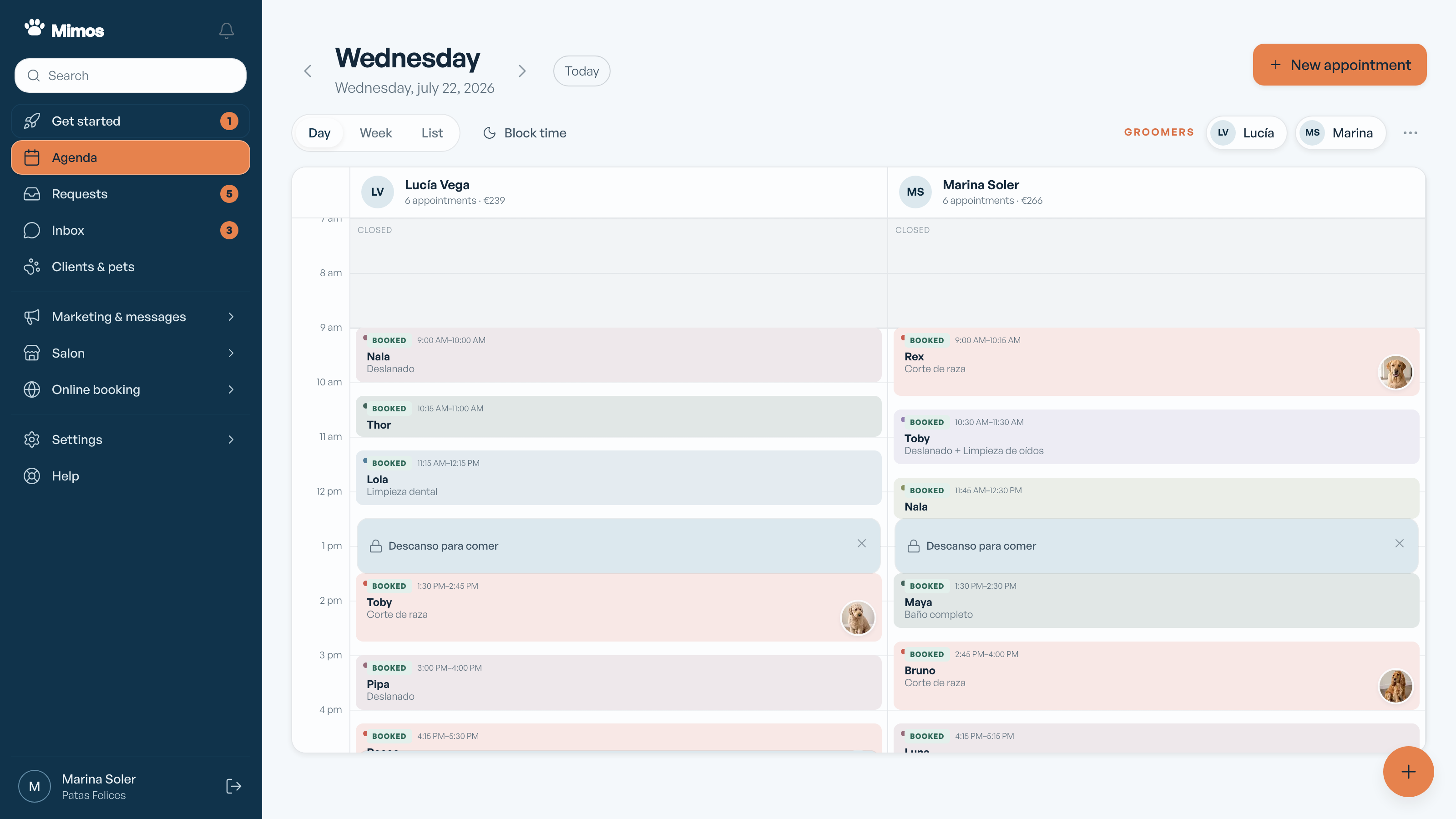 Mimos schedule in the web app