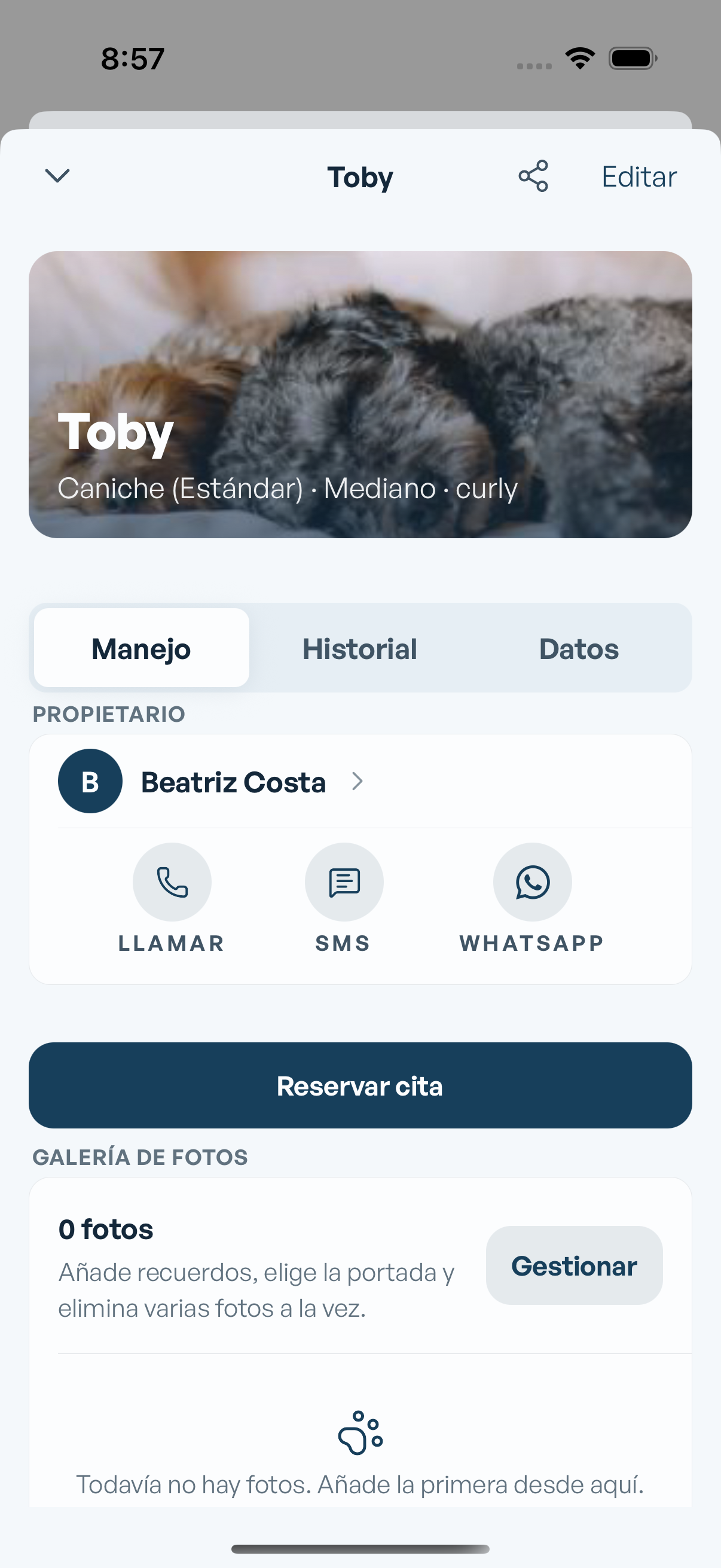 Ficha de cliente y mascota en Mimos